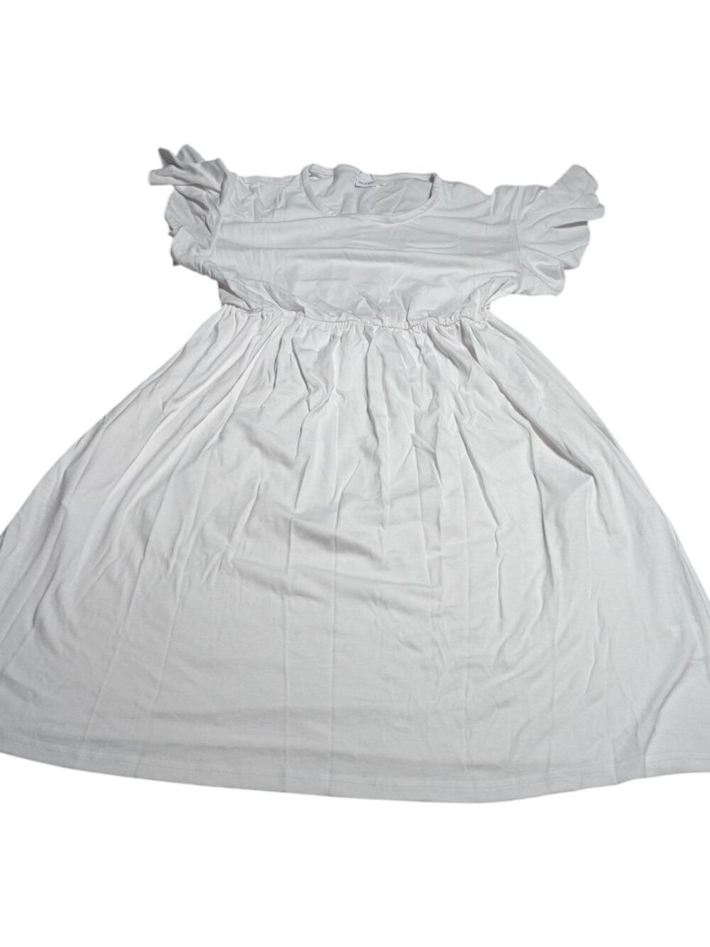 Solid White Jersey Knit Empire Waist Dress Size: Youth 11-12 Years